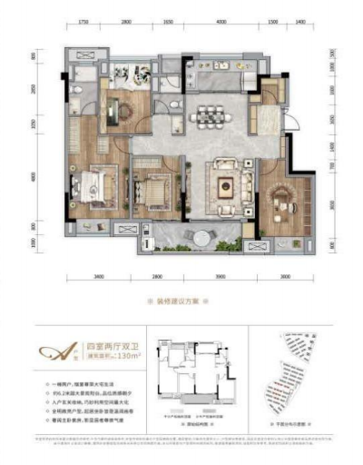 永川万科户型图洋房132㎡-1T2户